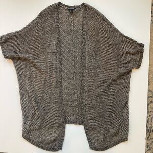 Eileen Fisher Knit Open Cardigan Metallic Linen Cotton Slouchy Short Sleeve M